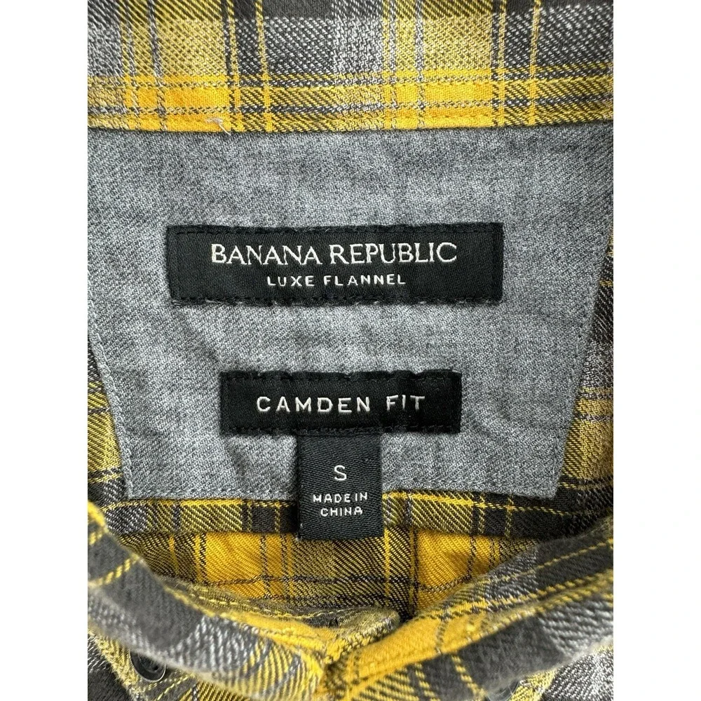 Banana Republic Mens Luxe Flannel Shirt‎ Camden Fit Sz Small Yellow Black Plaid
